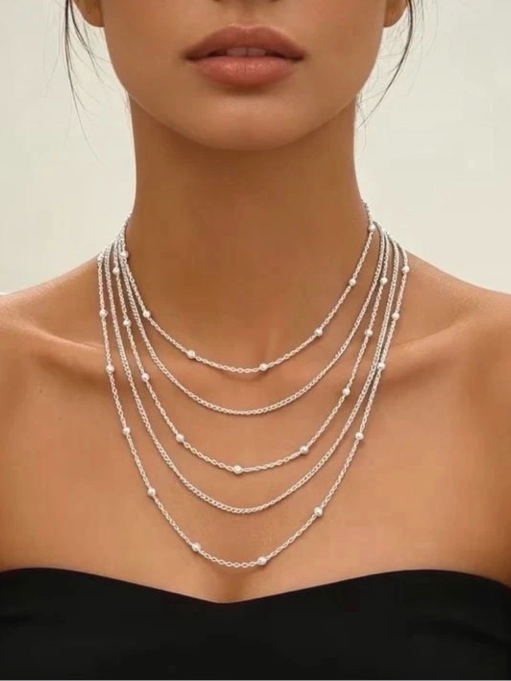 Layered Silver Bead Multi-Strand Necklace